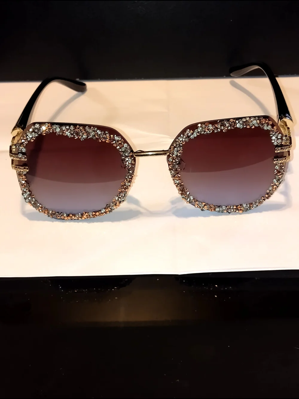 Luxed Black Crystal-Trim Women's Sunglasses